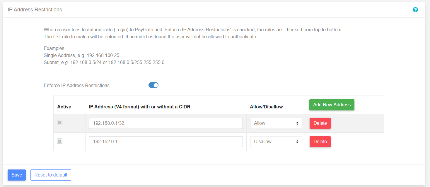 IP Address Restrictions