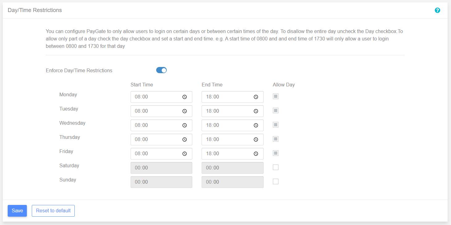 Day/Time Restrictions